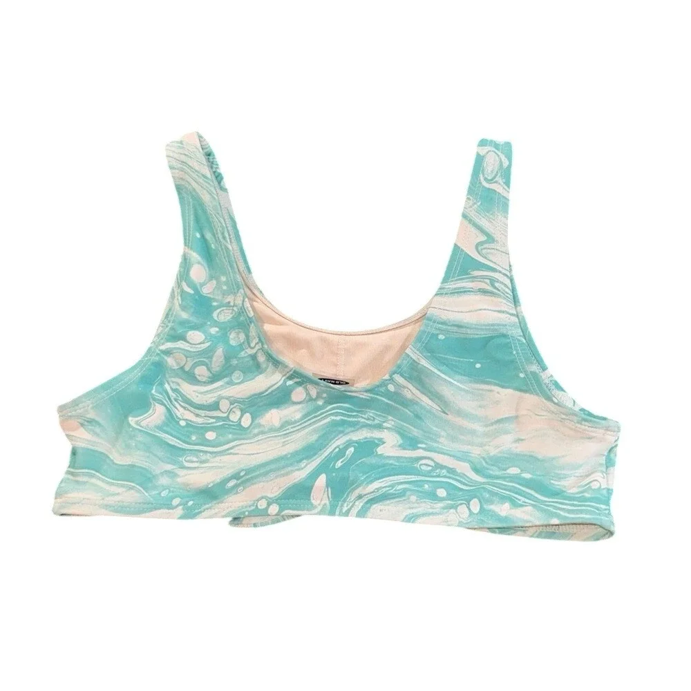 Old Navy Kids Girls Aqua Swirl Marble Tie Front Bikini‎ Swim Top Blue XL 14